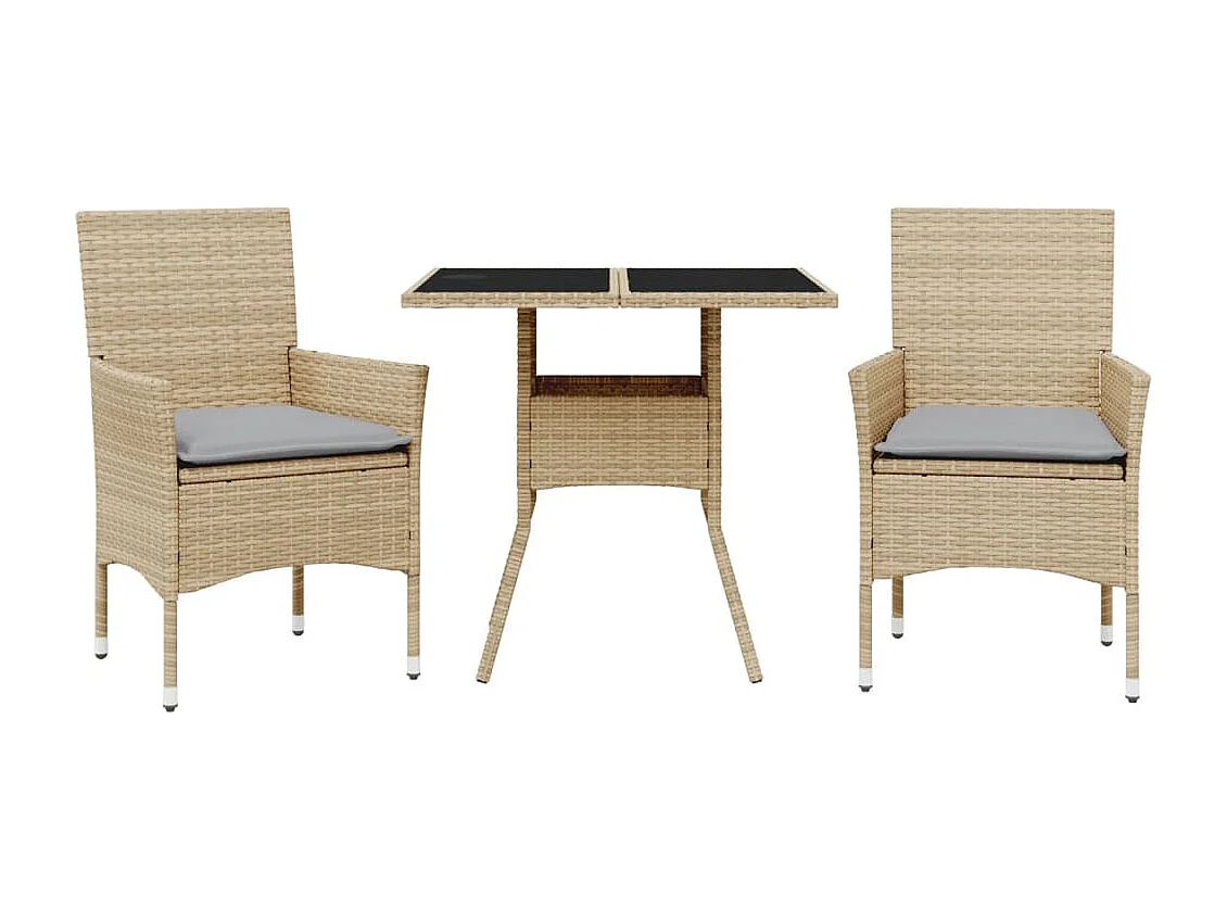 Ensemble à manger de jardin et coussins 3 pcs beige rotin verre FR80788