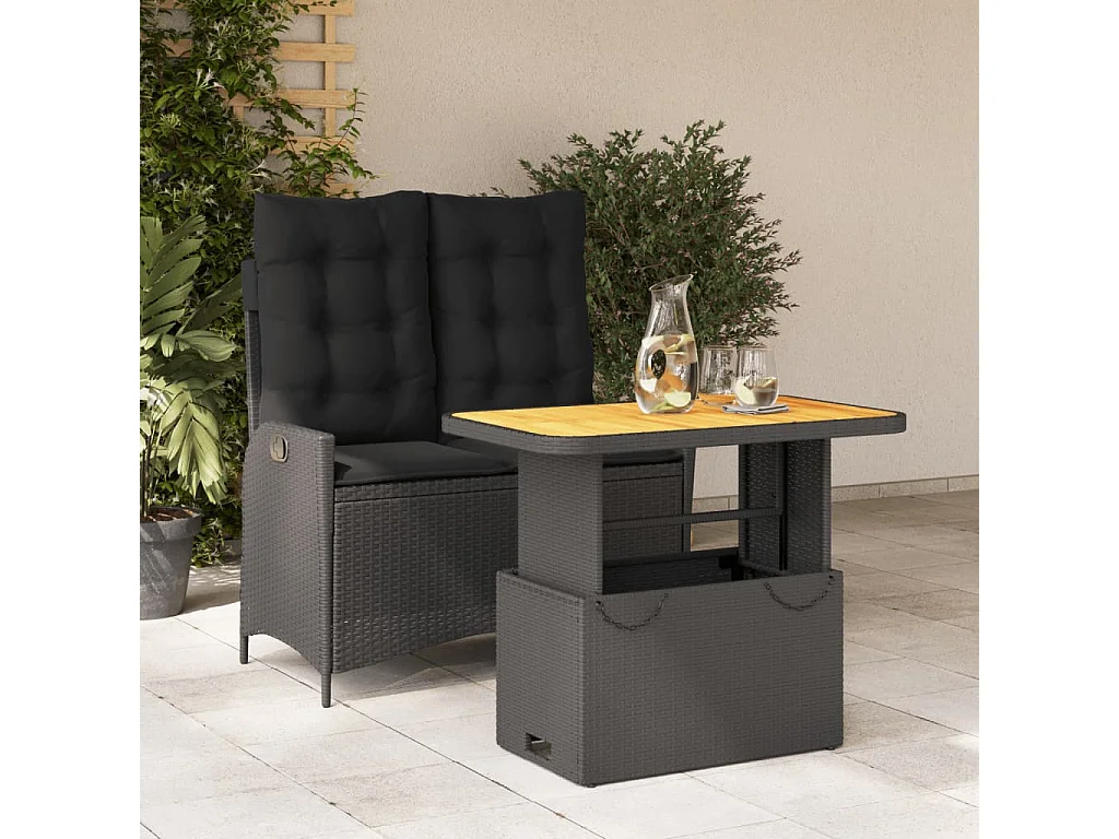 2-delige Tuinset met kussens poly rattan zwart BE794086