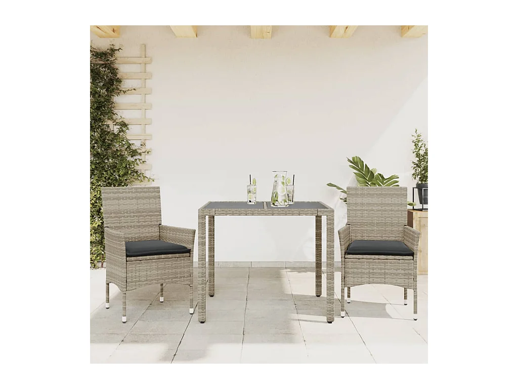 Ensemble à manger de jardin avec coussins 3 pcs rotin et verre FR67999