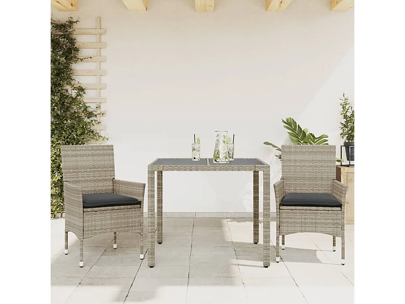 3-delige Tuinset met kussens poly rattan en glas grijs BE494146
