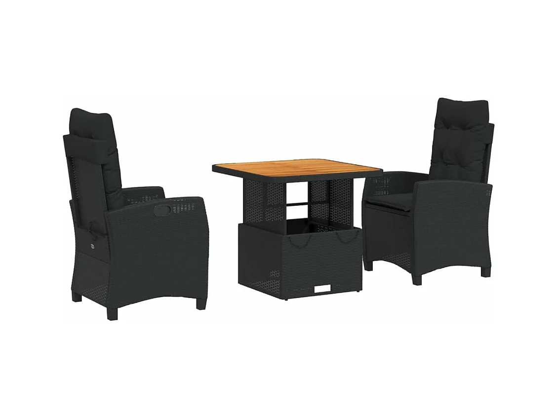 3 pcs conjunto de jantar p/ jardim c/ almofadões vime PE preto PT918284