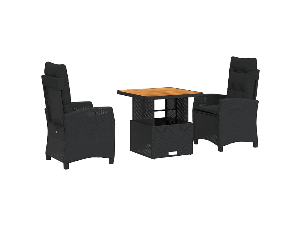 3 pcs conjunto de jantar p/ jardim c/ almofadões vime PE preto PT918284
