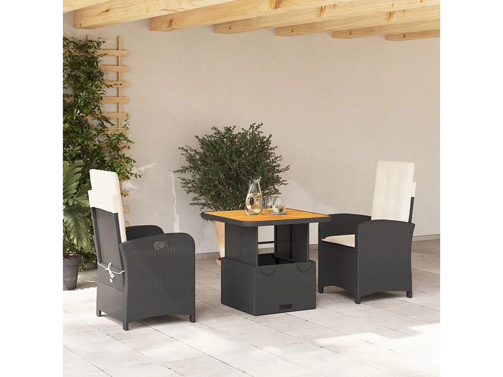 Ensemble à manger de jardin avec coussins 3 pcs Noir FR96993