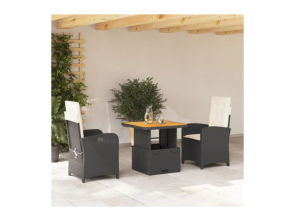 Ensemble à manger de jardin avec coussins 3 pcs Noir FR96993