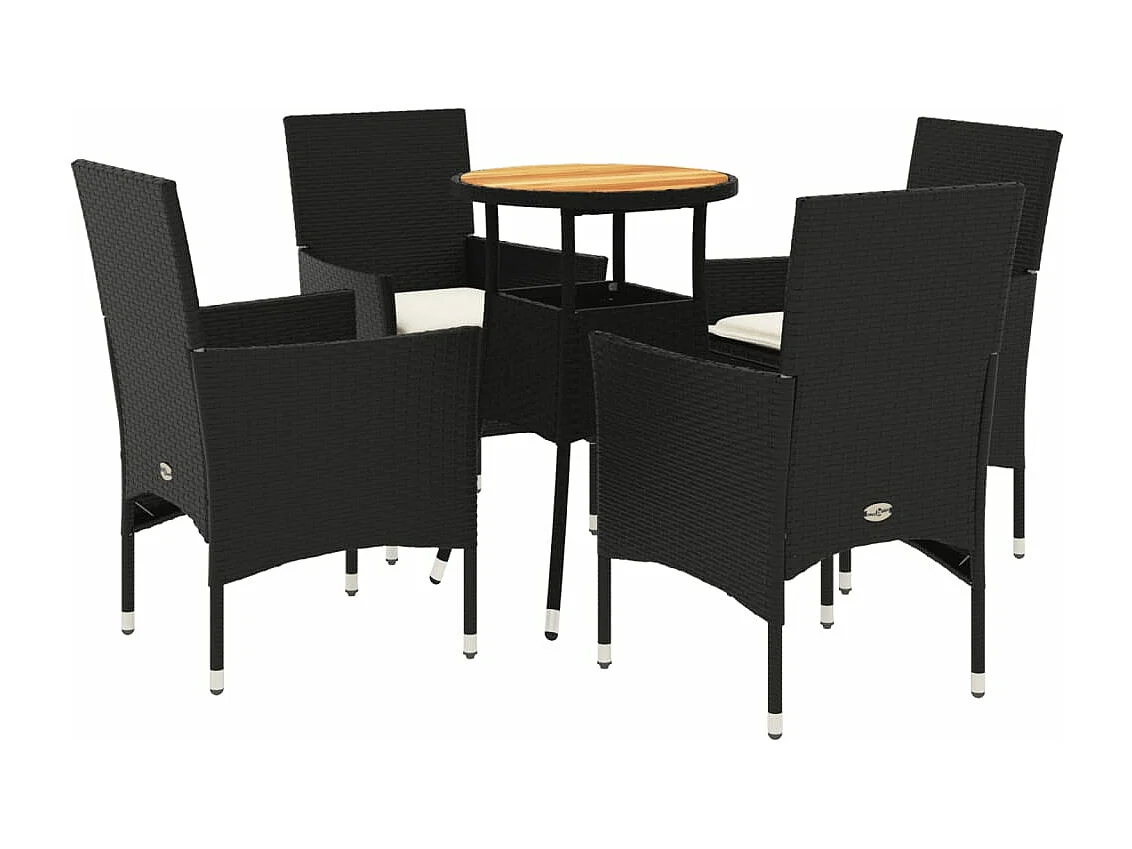 5 pcs conjunto jantar jardim c/ almofadões vime PE/acácia preto PT666130