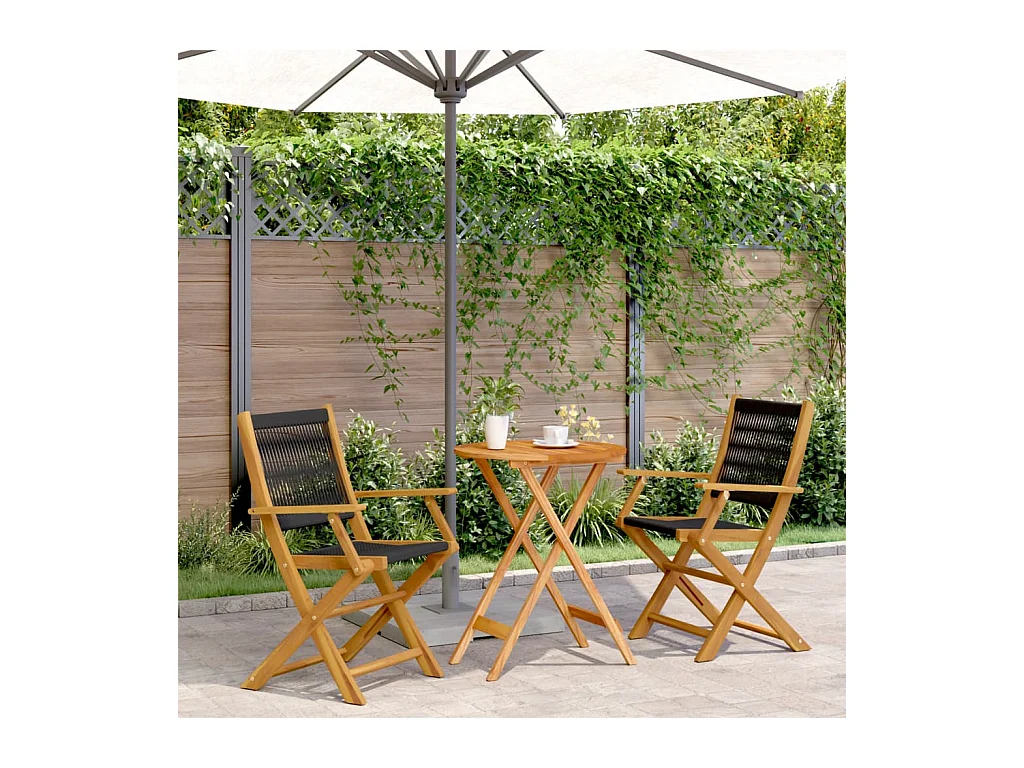 Ensemble de bistro 3 pcs noir polypropylène et bois massif FR62799