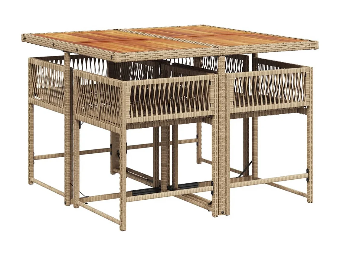 5 pcs conjunto de jantar p/ jardim com almofadões vime PE bege PT401338