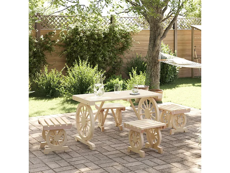 5 pcs conjunto de jantar p/ jardim madeira de abeto maciça PT645800