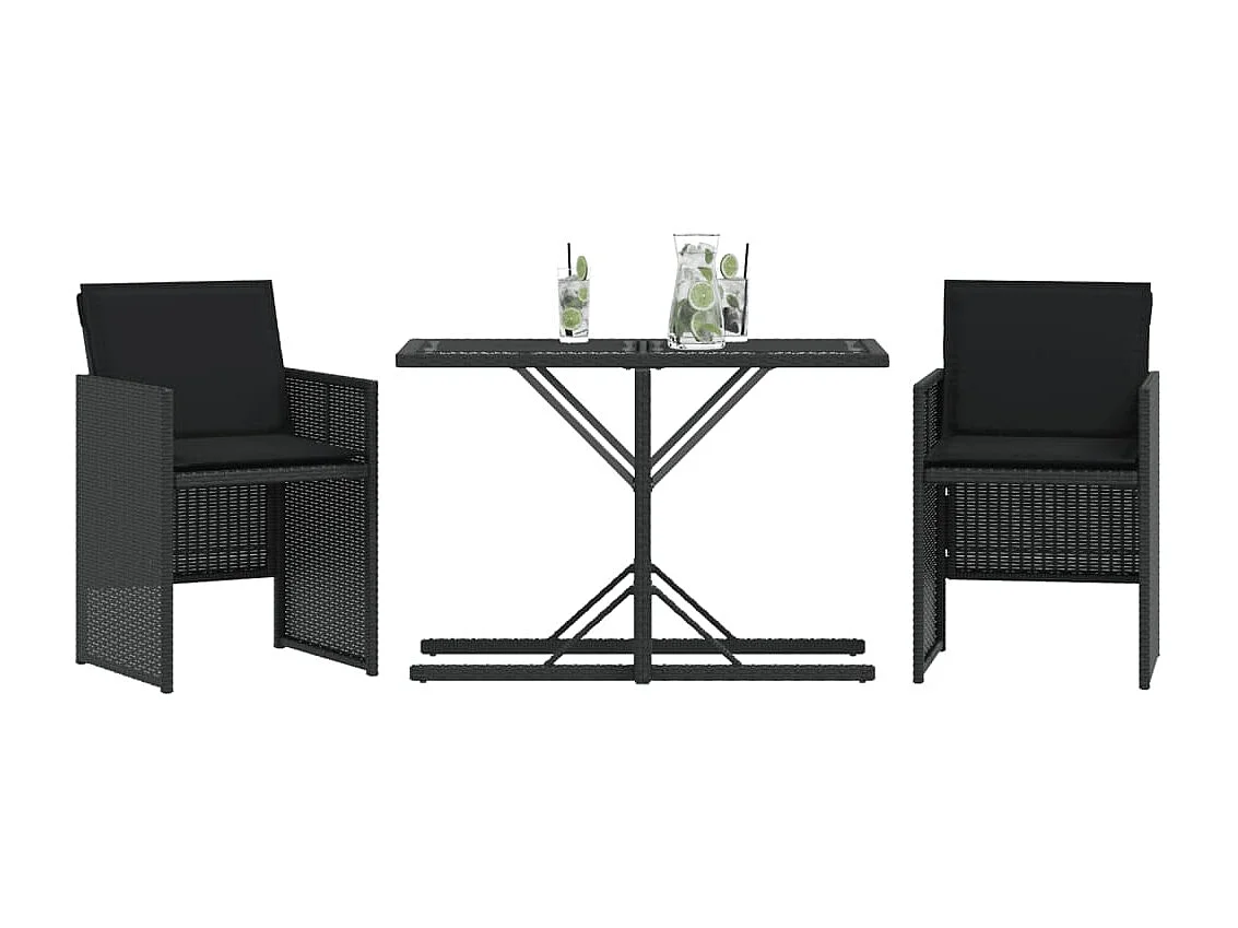 Ensemble de bistro 3 pcs avec coussins noir résine tressée FR58609