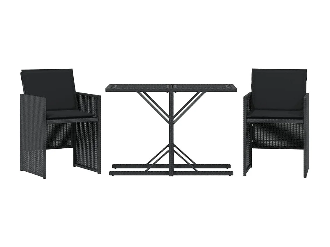 Ensemble de bistro 3 pcs avec coussins noir résine tressée FR58609