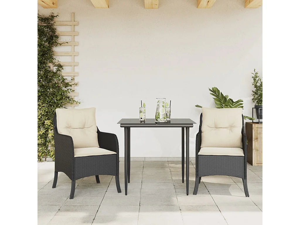 Ensemble à manger de jardin avec coussins 3 pcs Noir FR36252