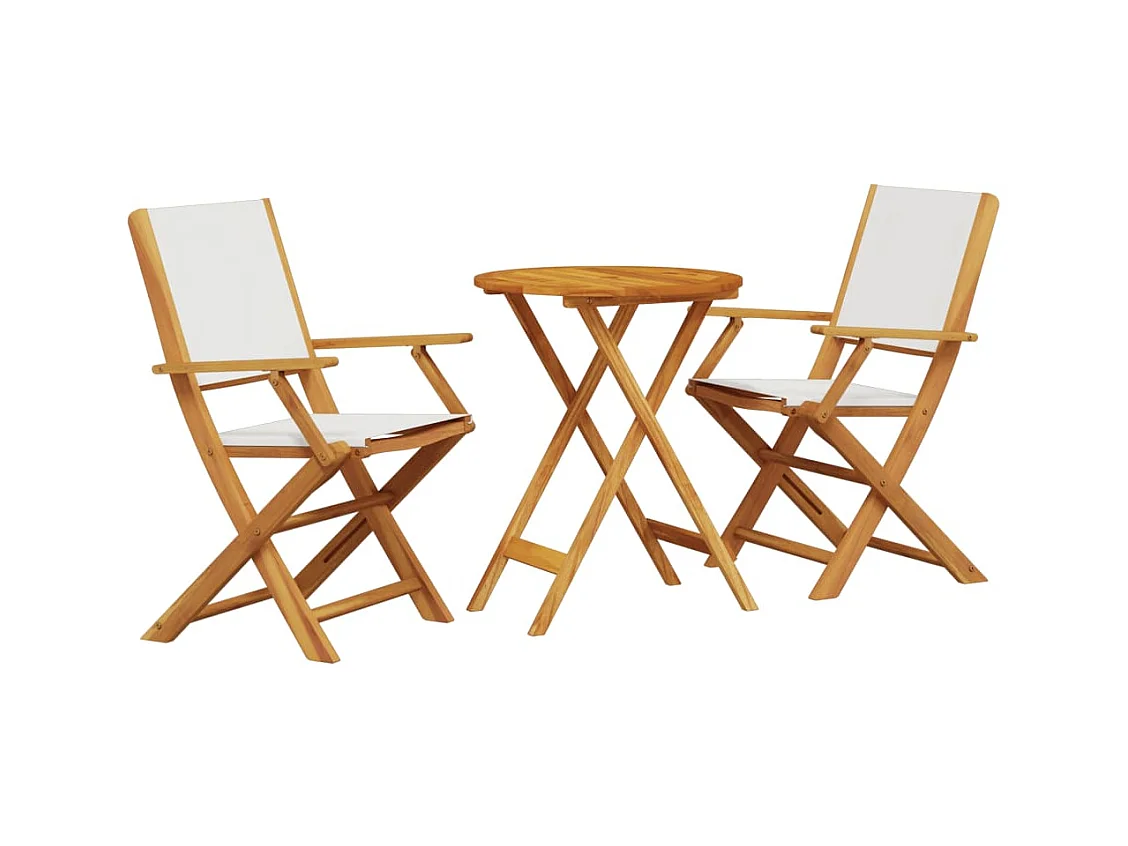 Juego de bistro de 3 piezas tela y madera maciza blanco crema ES125230