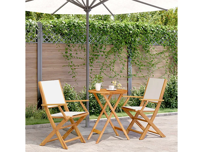 Ensemble de bistro 3 pcs blanc crème tissu et bois massif FR23253