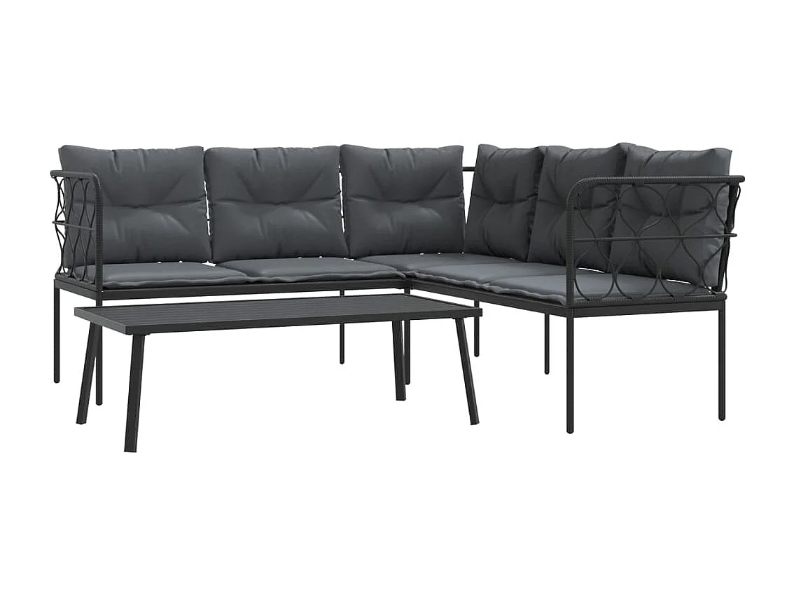 Loungeset met kussens staal en textileen zwart BE605190