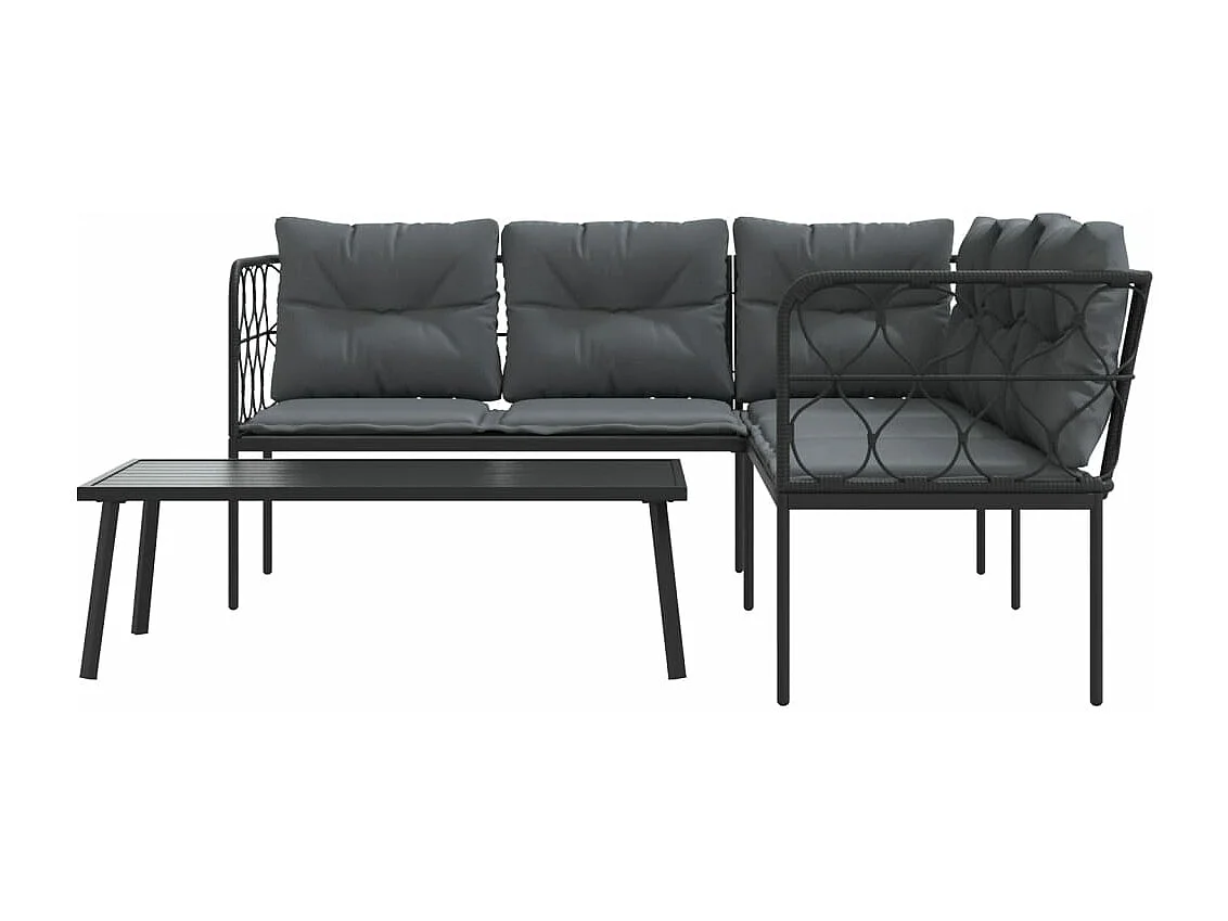 Loungeset met kussens staal en textileen zwart BE605190
