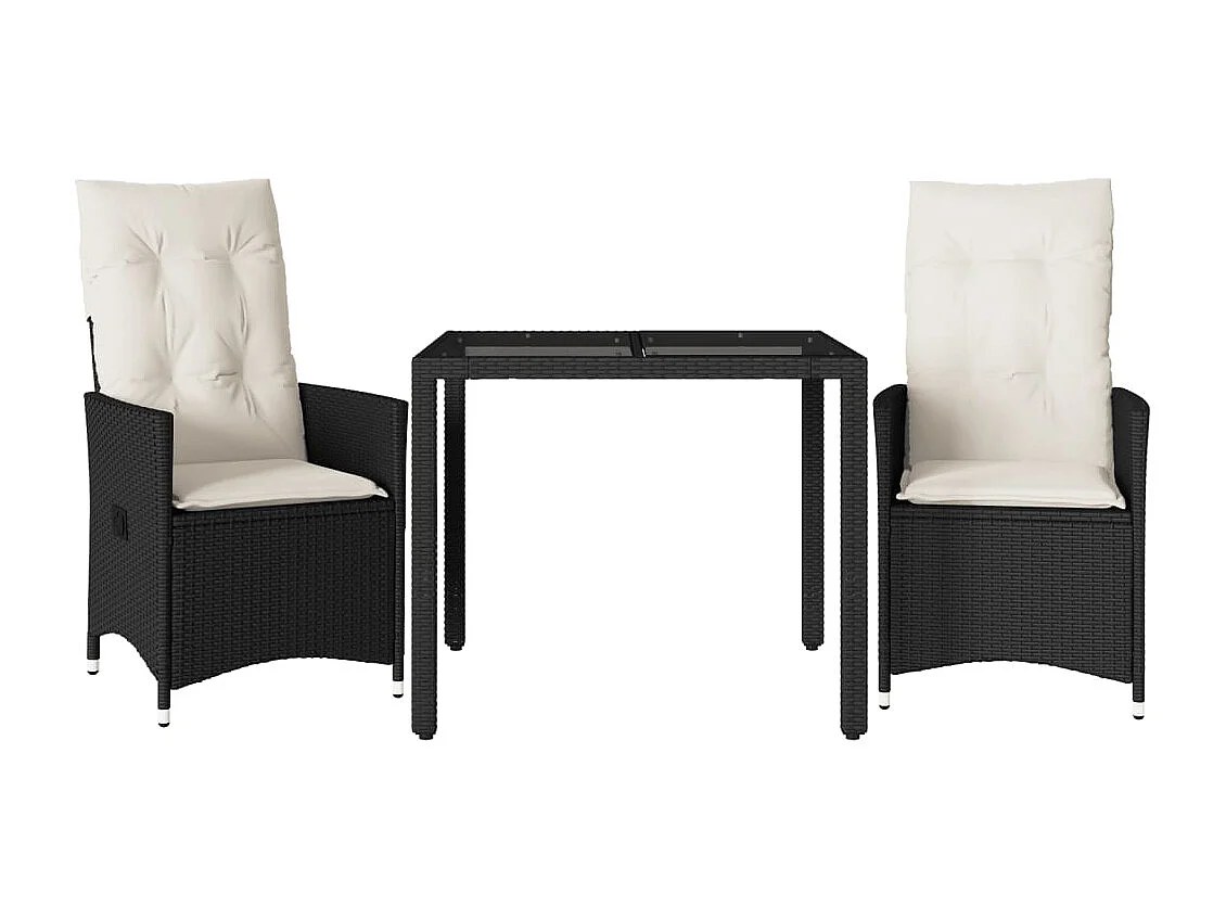 Ensemble de bistro 3 pcs avec coussins noir résine tressée FR28360