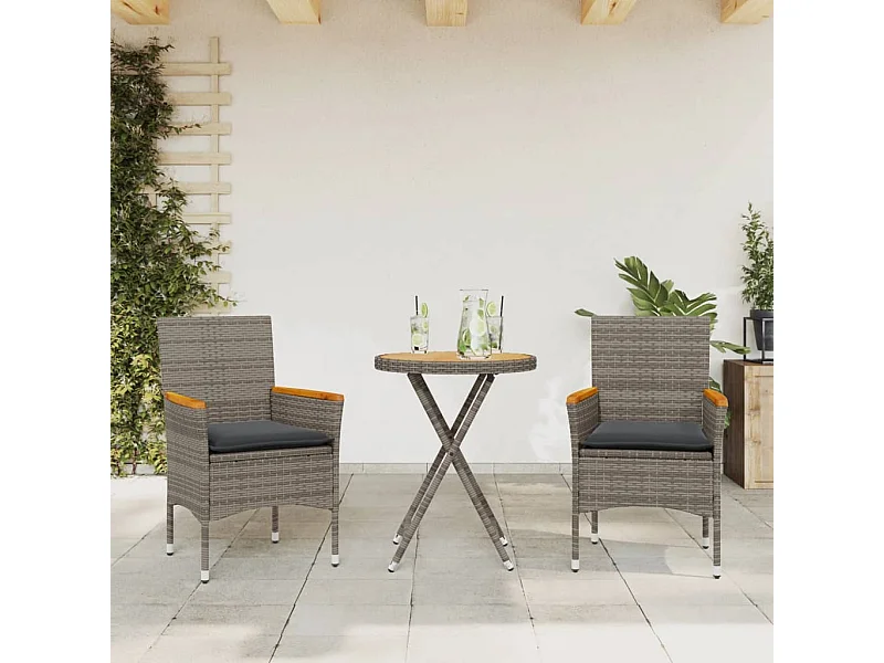 Ensemble de bistro avec coussins 3 pcs gris rotin et acacia FR57402