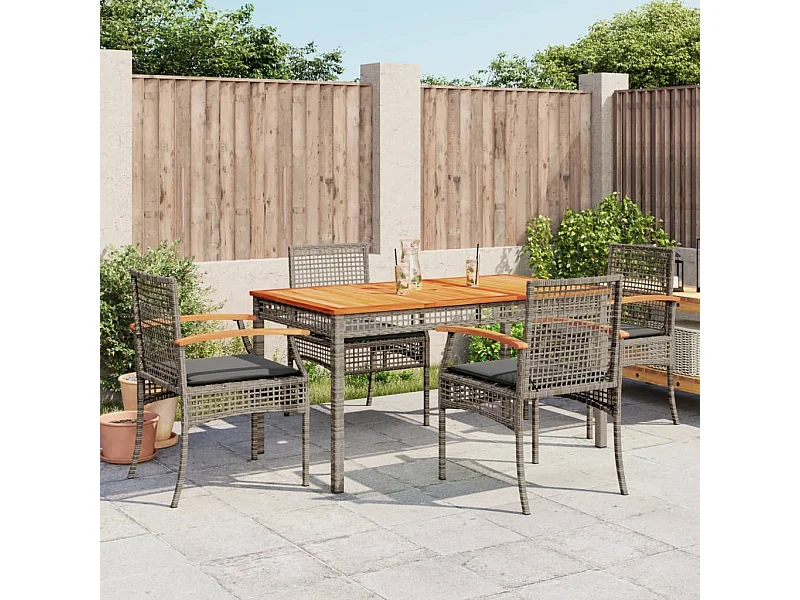 Ensemble à manger de jardin 5 pcs coussins gris résine tressée FR13110