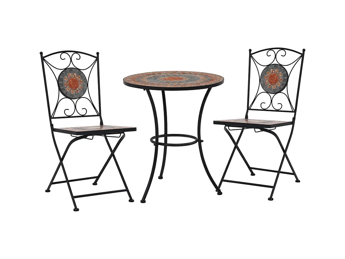 Set mesa y sillas bistró 3 piezas mosaico cerámica naranja/gris ES284761