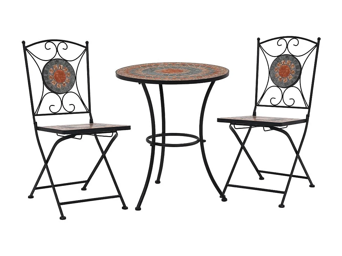 Set mesa y sillas bistró 3 piezas mosaico cerámica naranja/gris ES284761
