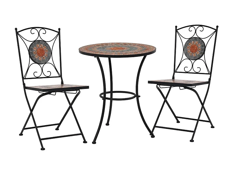 Mobilier de bistro 3 pcs mosaïque Carreau céramique Orange/Gris FR84267