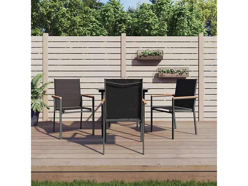 Ensemble à manger de jardin 5 pcs noir textilène et acier FR20651