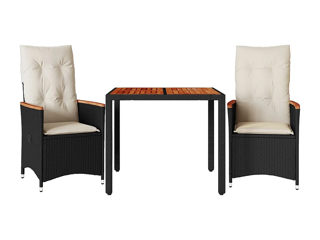 Ensemble de bistro 3 pcs avec coussins noir résine tressée FR39266