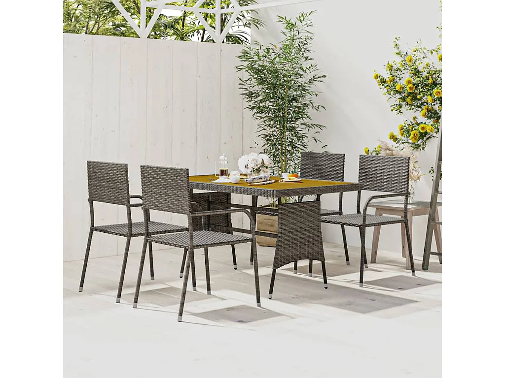 Ensemble à manger de jardin 5 pcs Résine tressée Gris FR35671