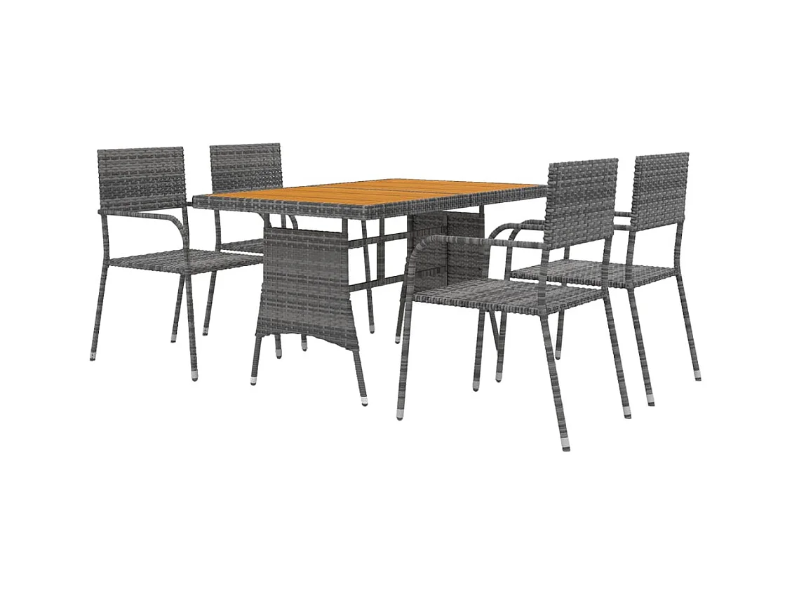 5 pcs conjunto de jantar para exterior vime PE cinzento PT557173