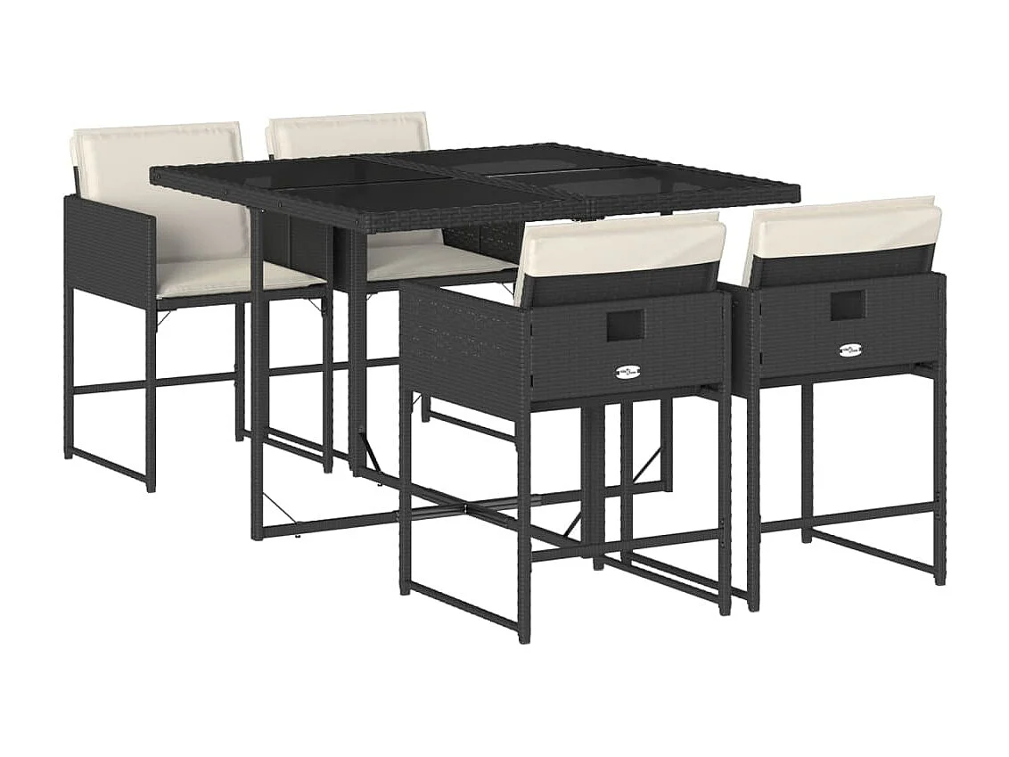 Ensemble à manger de jardin coussins 5pcs Noir Résine tressée FR13746