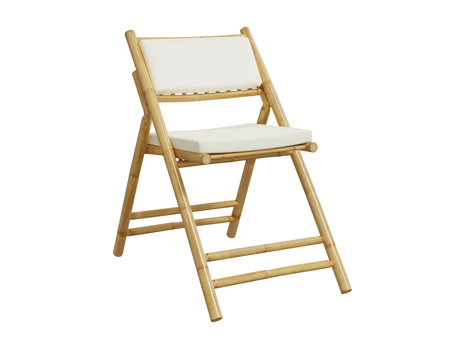 Ensemble de bistro pliante 3 pcs et coussins blanc crème bambou FR36806