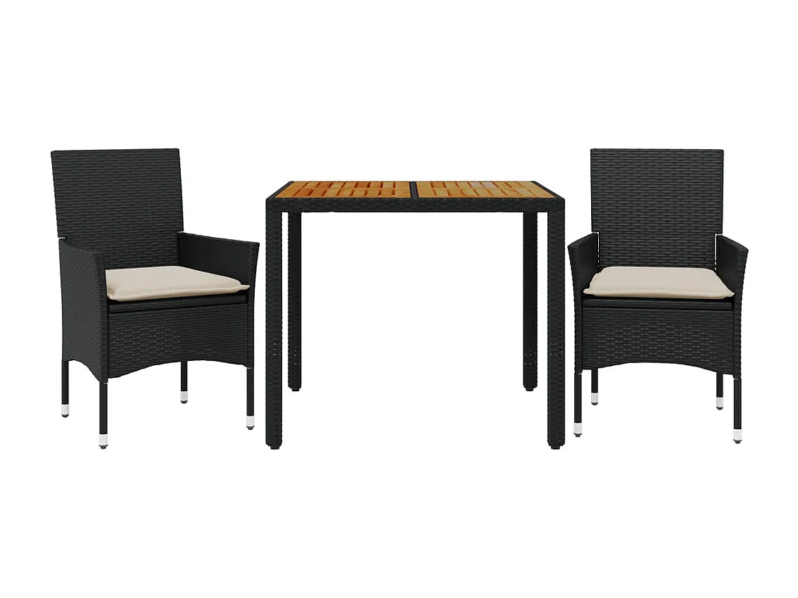 Ensemble à manger de jardin et coussins 3 pcs noir rotin acacia FR17676