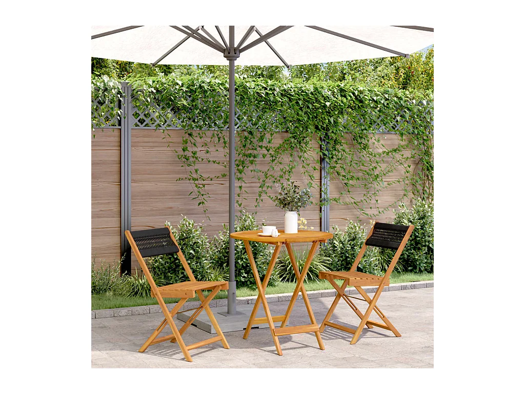 Ensemble de bistro 3 pcs noir polypropylène et bois massif FR46367