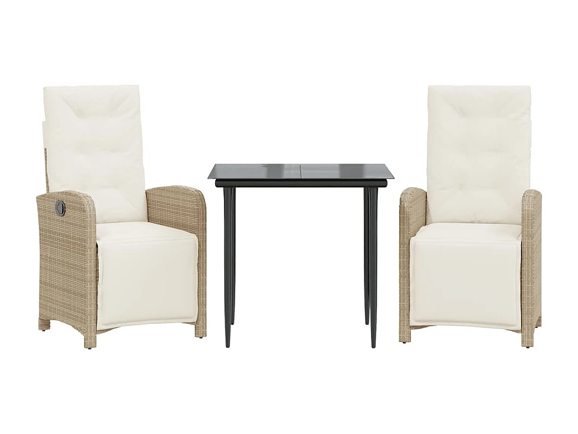 Ensemble de bistro 3 pcs avec coussins beige résine tressée FR77784