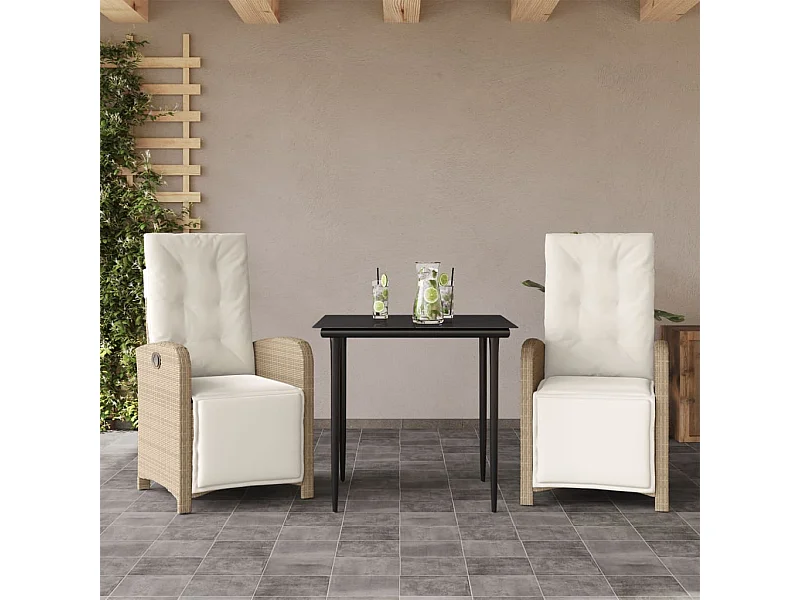 3-delige Bistroset met kussens poly rattan beige BE475415