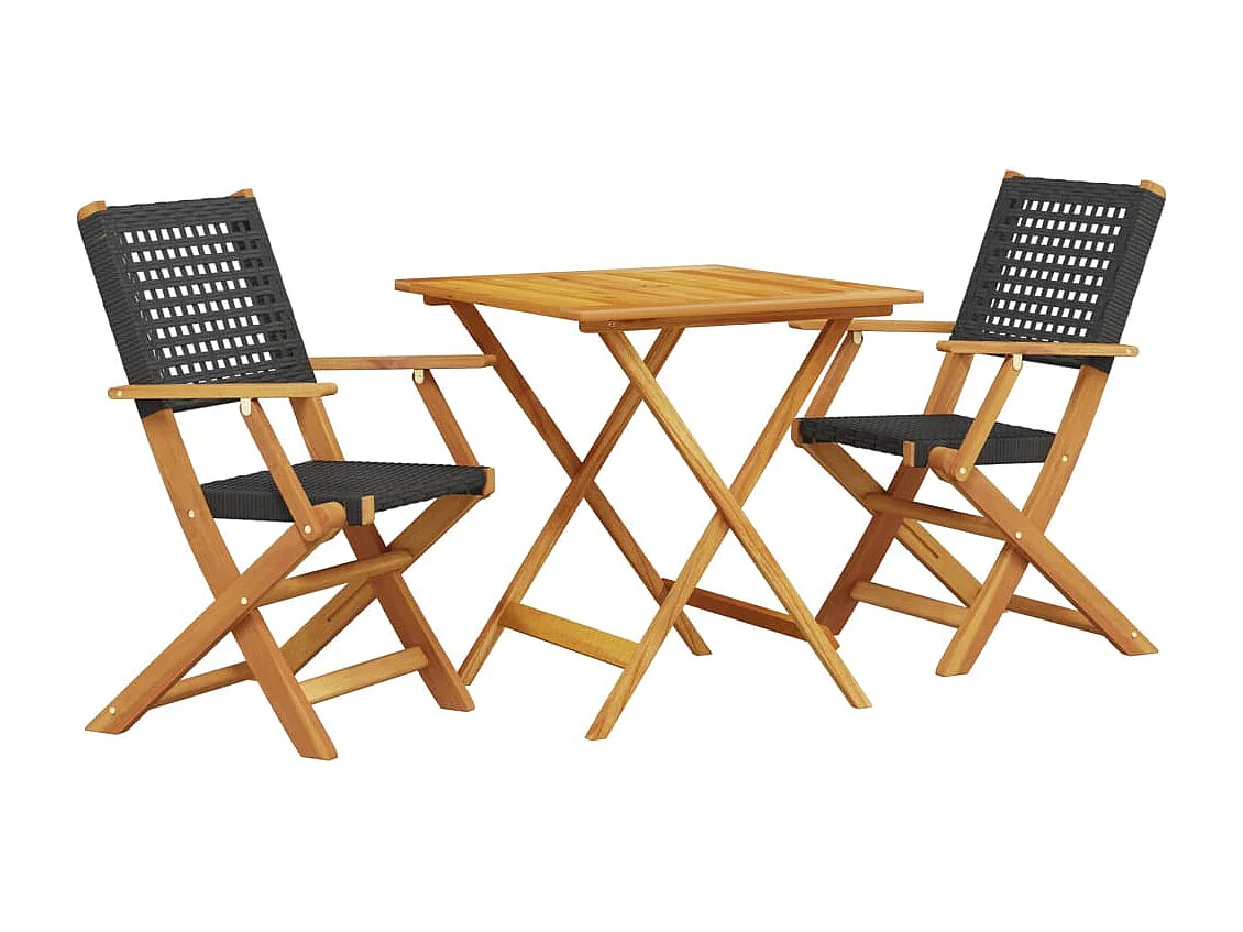 Ensemble de bistro 3 pcs noir résine tressée et bois massif FR13987