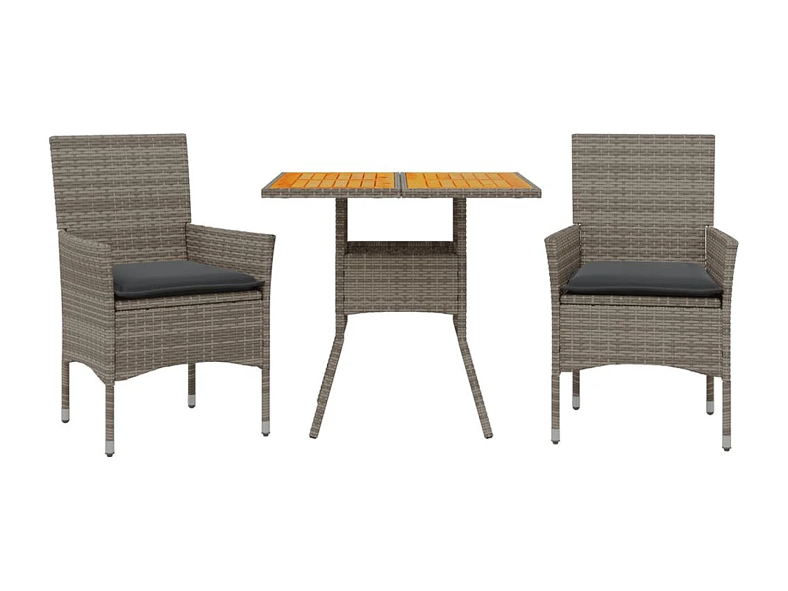 3-delige Tuinset met kussens poly rattan en acaciahout grijs BE239729