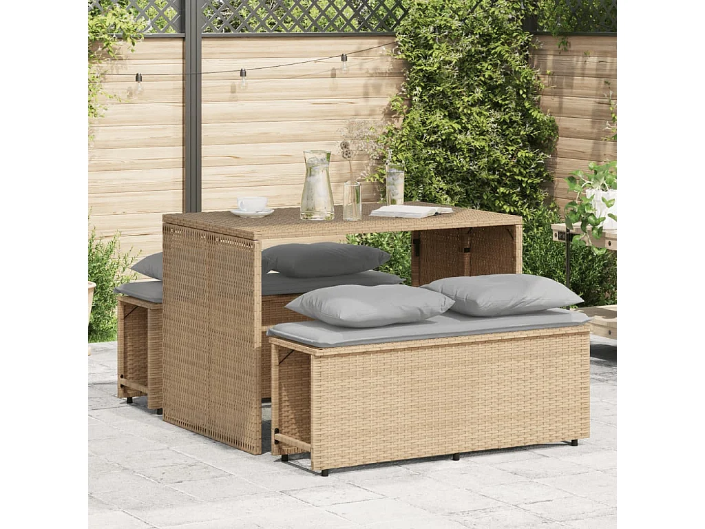 Ensemble à manger de jardin et coussins 3 pcs Beige poly rotin FR90807