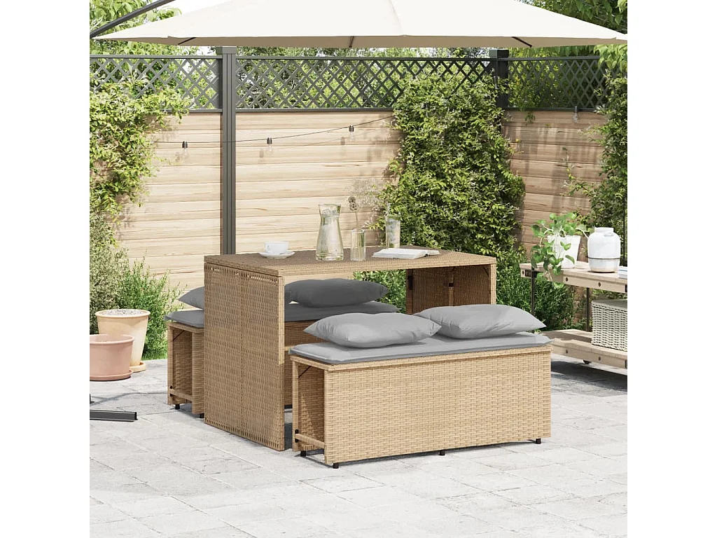 Ensemble à manger de jardin et coussins 3 pcs Beige poly rotin FR90807