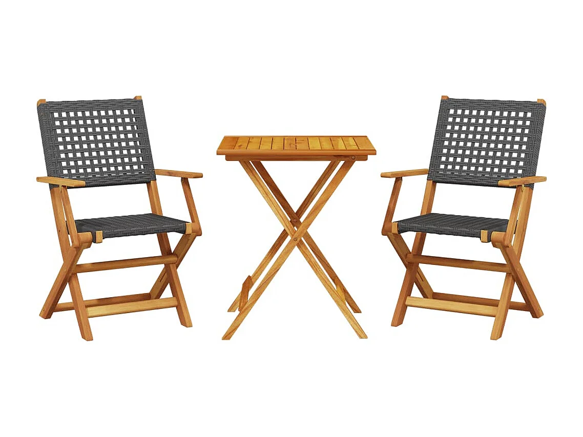 Ensemble de bistro 3 pcs noir résine tressée et bois massif FR43298