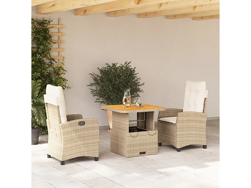 Ensemble à manger de jardin et coussins 3 pcs Beige poly rotin FR12373