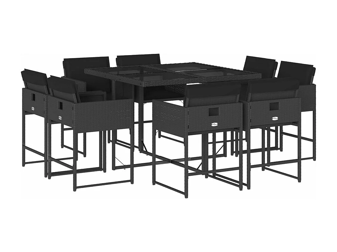 Ensemble à manger de jardin 9pcs coussins noir résine tressée FR28810