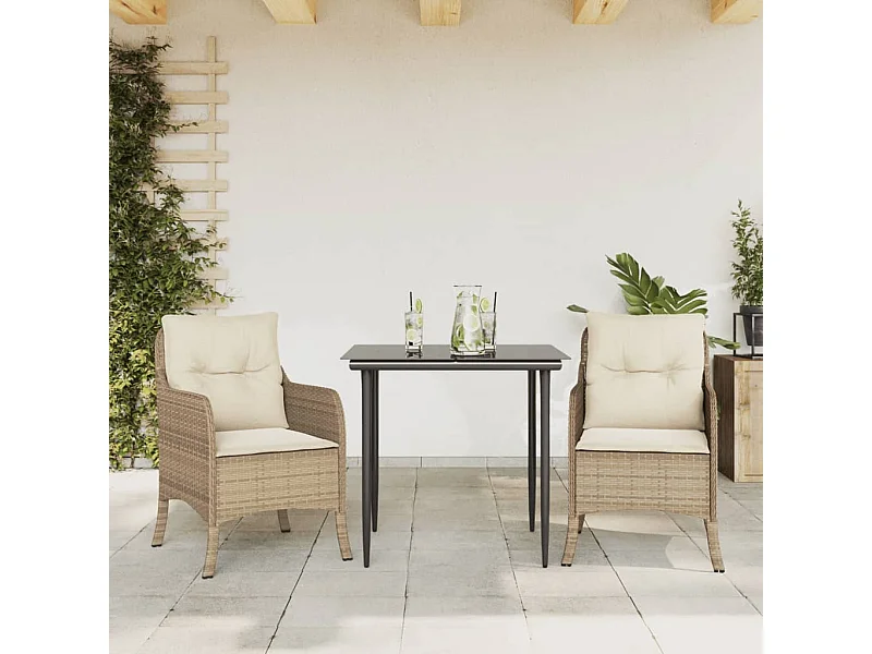 3 pcs conjunto de jantar p/ jardim com almofadões vime PE bege PT248788