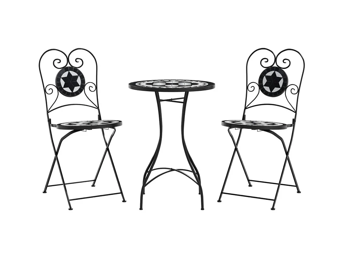 Ensemble de bistro mosaïque noir et blanc fer et céramique FR40678