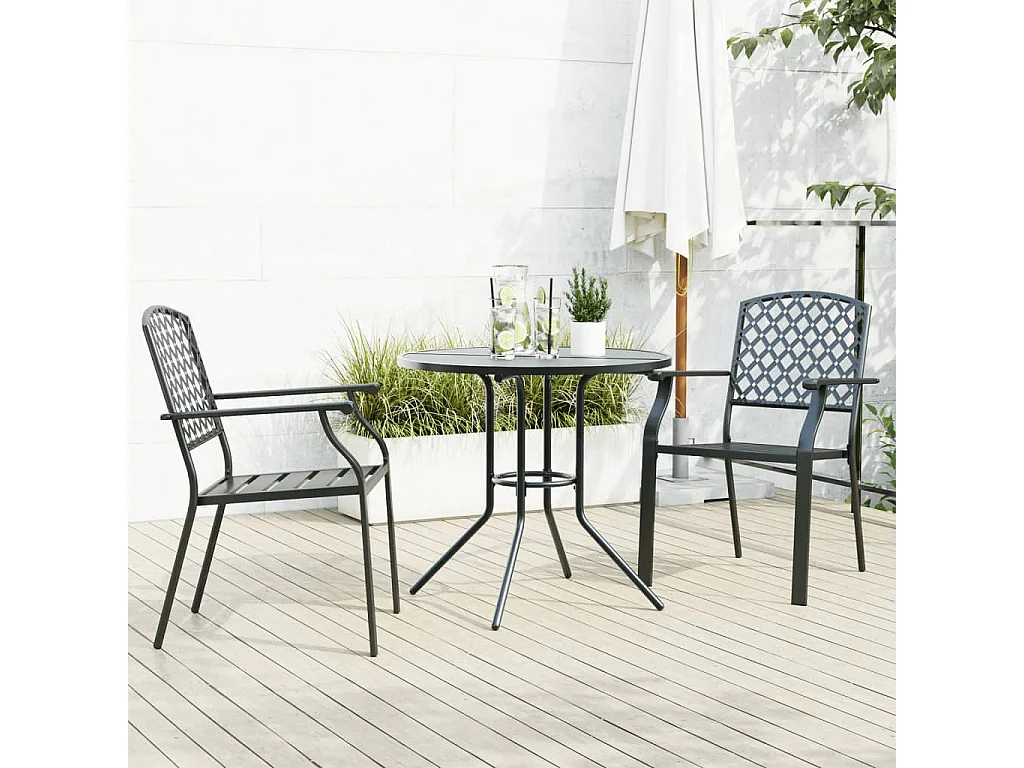 Cadeiras de jardim encastrar 3 pcs aço revestido a pó antracite PT783644