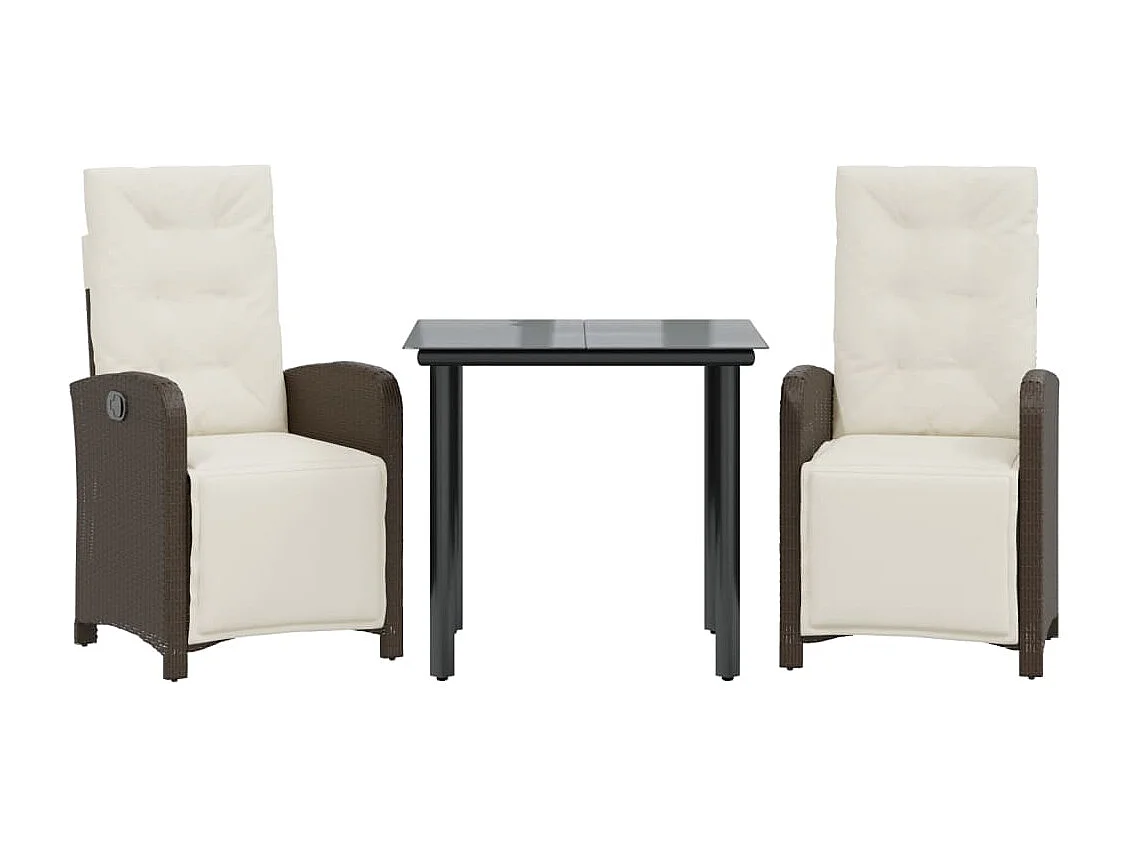 Ensemble de bistro 3 pcs avec coussins marron résine tressée FR88313