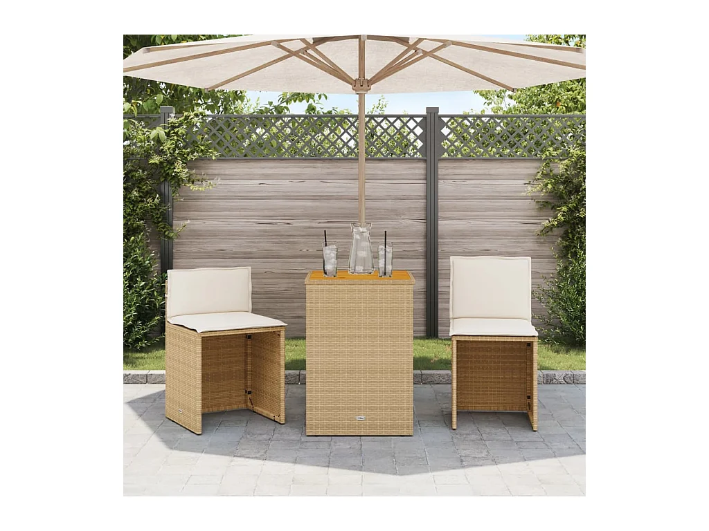 Ensemble de bistro 3 pcs avec coussins beige résine tressée FR92586