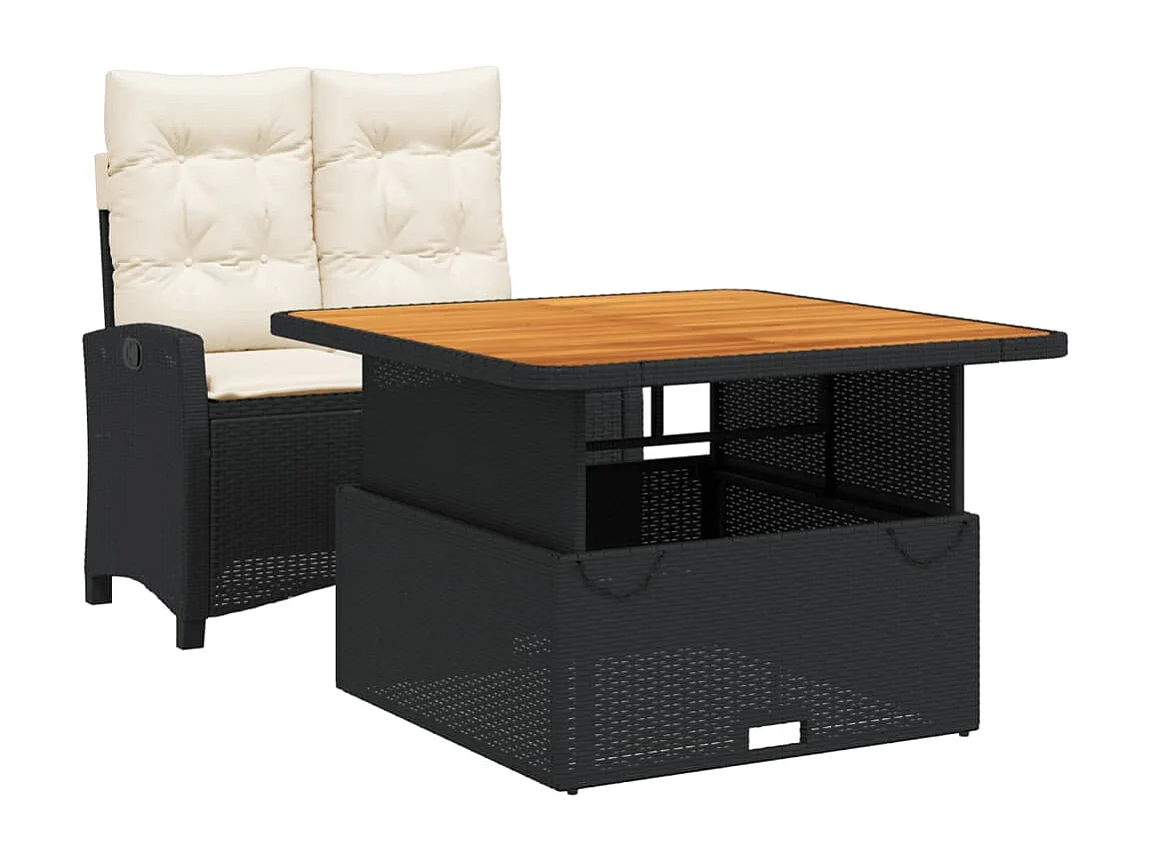 Ensemble à manger de jardin coussins 2pcs noir résine tressée FR14063