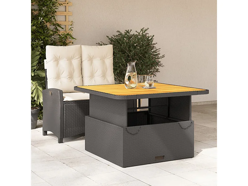 2 pcs conjunto de jantar p/ jardim c/ almofadões vime PE preto PT595007