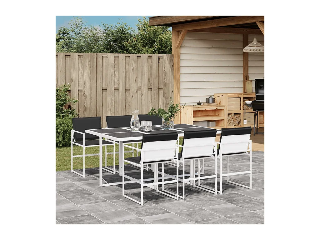 Ensemble à manger de jardin avec coussins 7 pcs blanc textilène FR15678